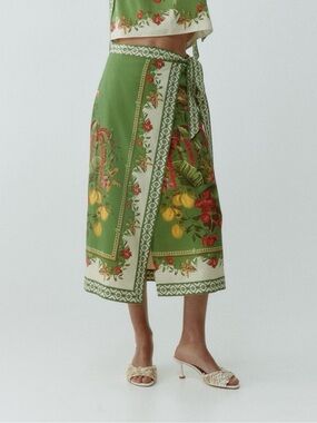 Sz XS NEW H&M Floral Printed Midi Wrap Skirt Green/flowers